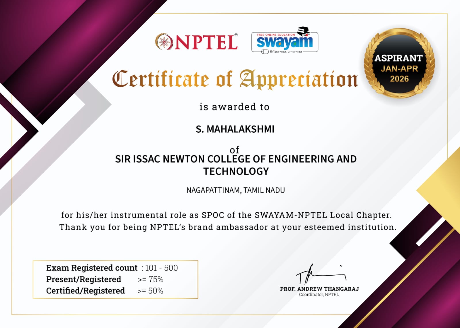 SINCET Certificate 01