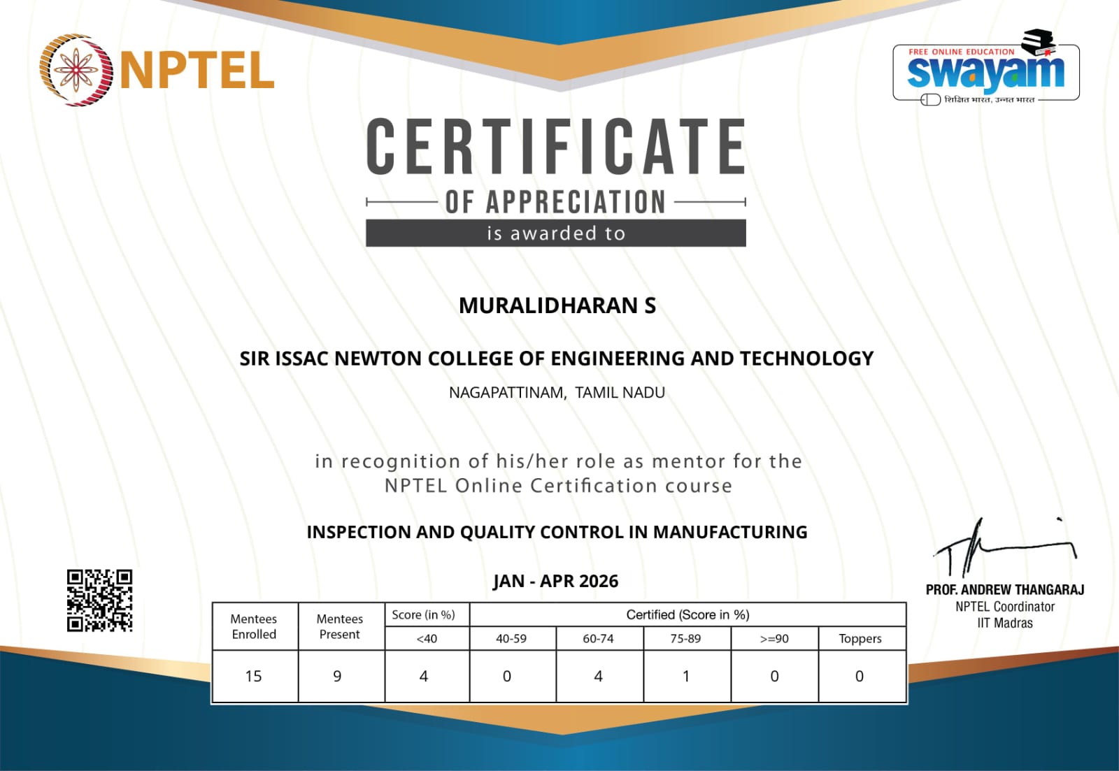SINCET Certificate 01