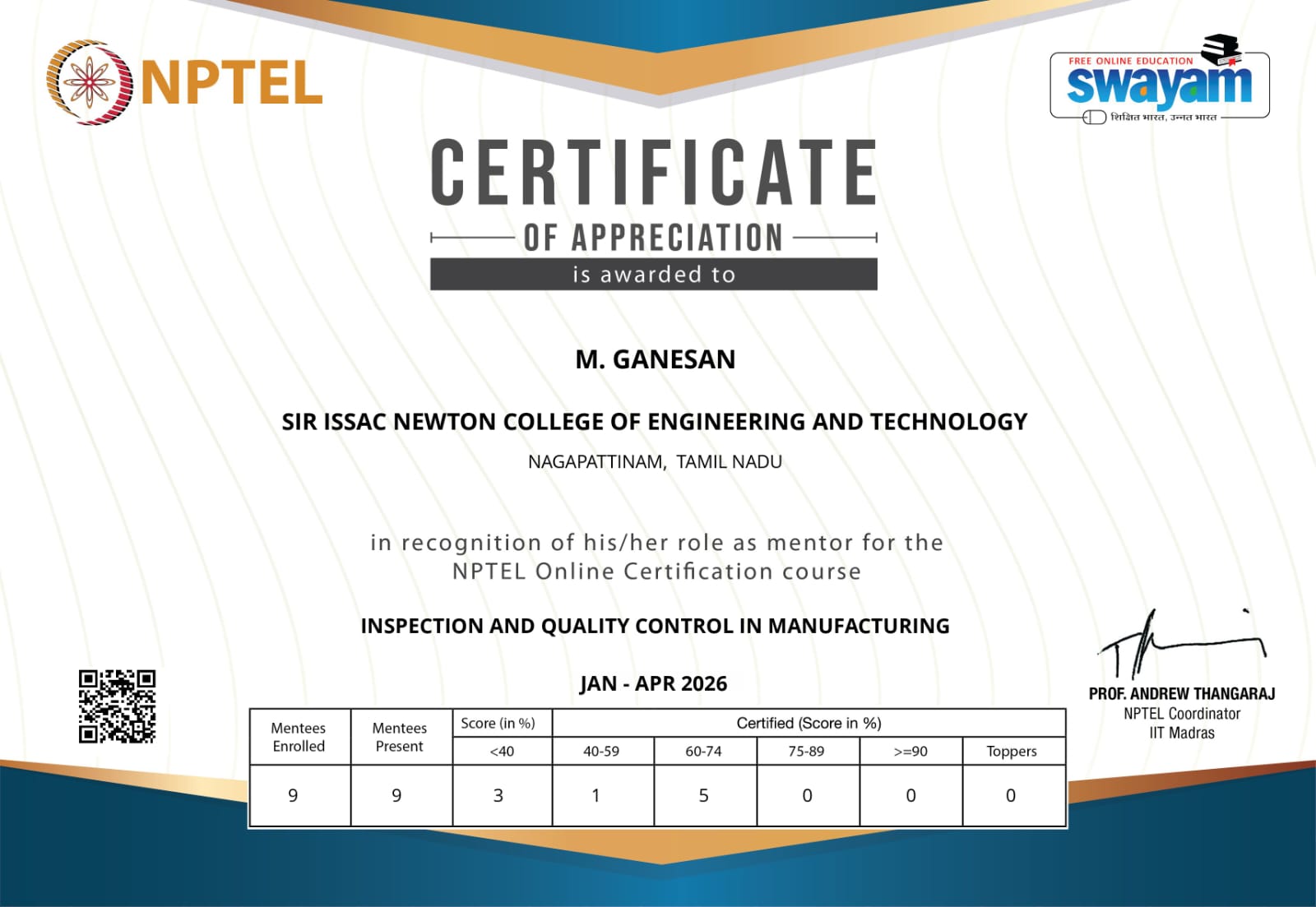 SINCET Certificate 01