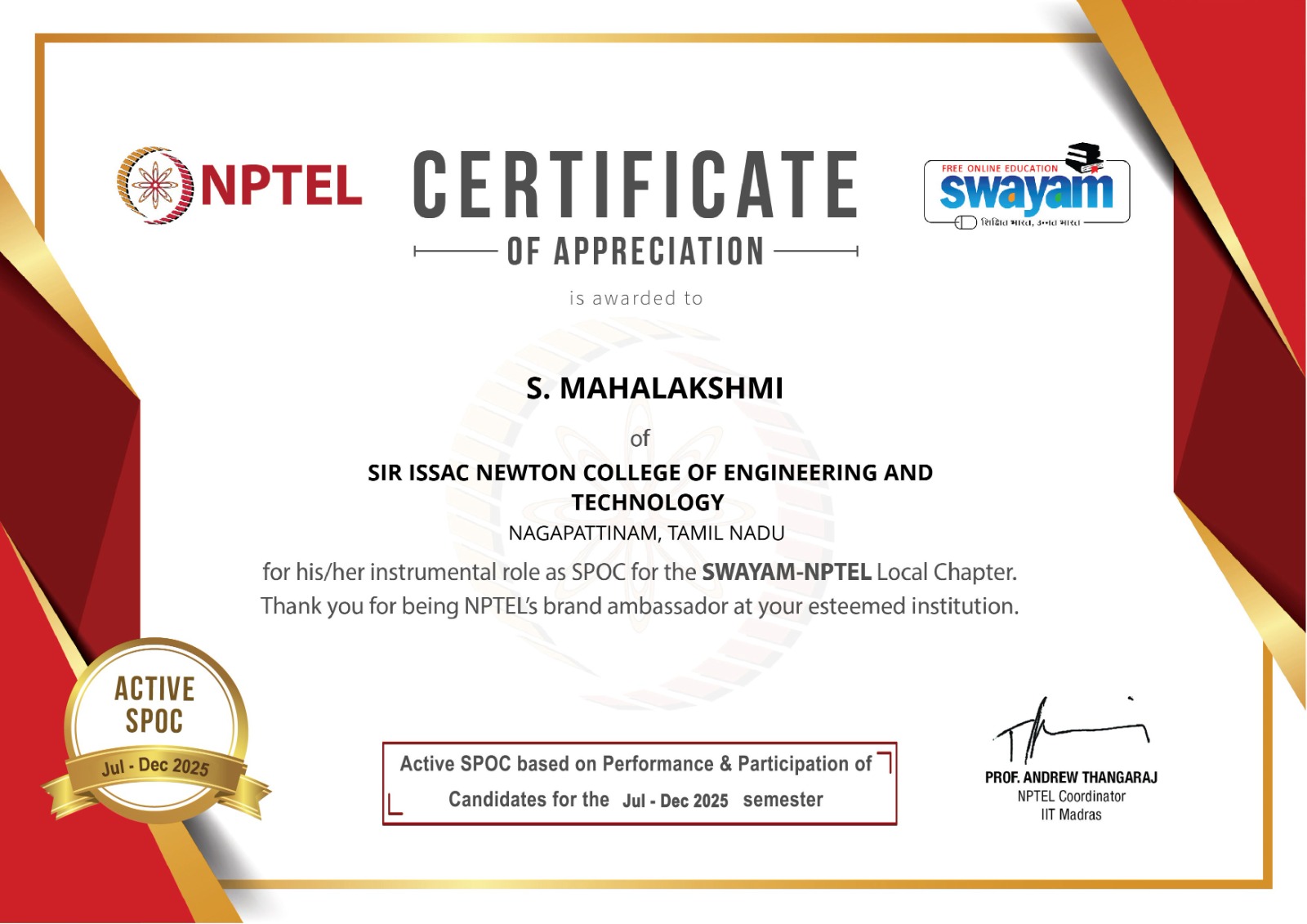 SINCET Certificate 01